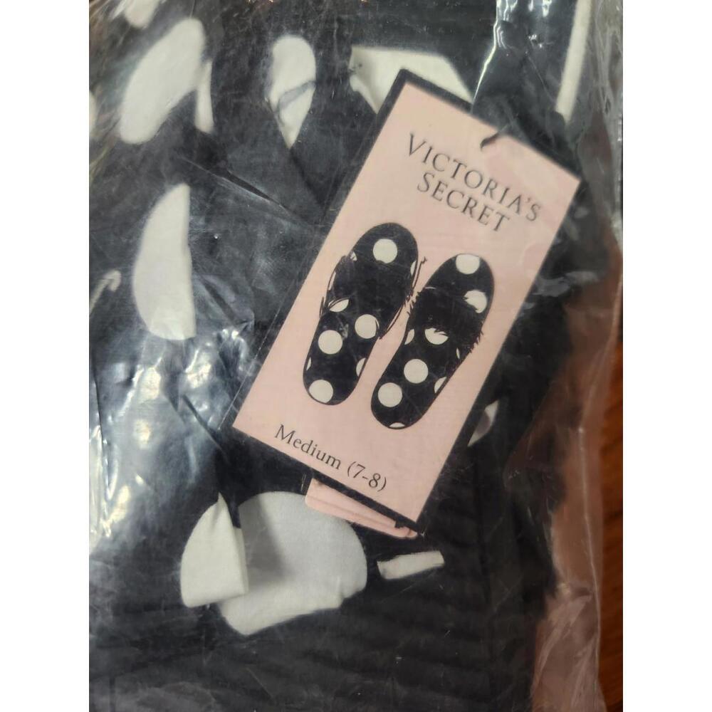 VICTORIA'S SECRET SATIN FUR SLIP ON SLIPPERS w/ Matching STORAGE BAG Size M 7-8 - Picture 2 of 3